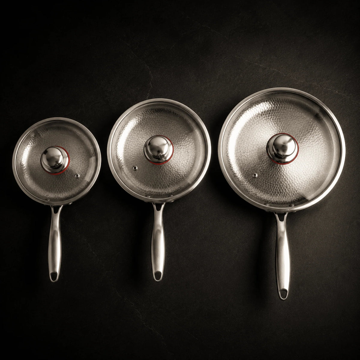 Frying Pan Set Hammered Titanium Natural Non-Stick 3-Piece