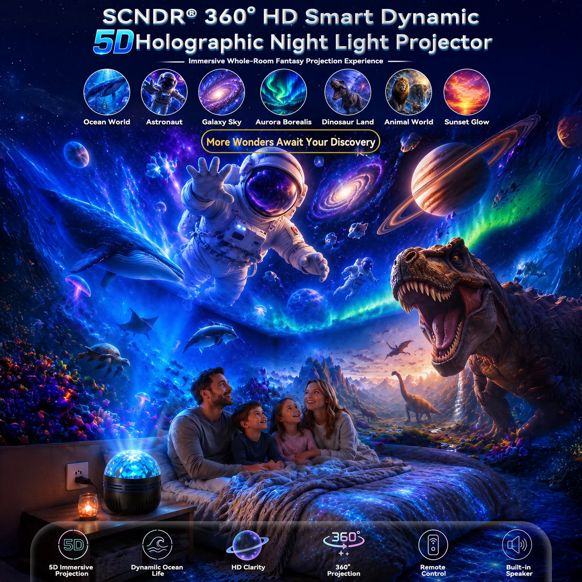 Galaxy Projector Night Light Dynamic Starry & Ocean Effects 360° Gooseneck USB Powered