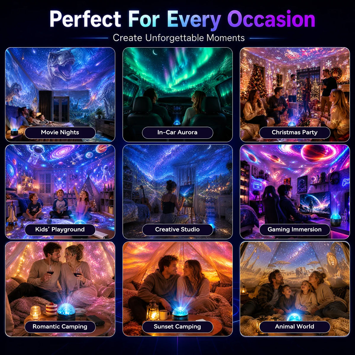 Galaxy Projector Night Light Dynamic Starry & Ocean Effects 360° Gooseneck USB Powered