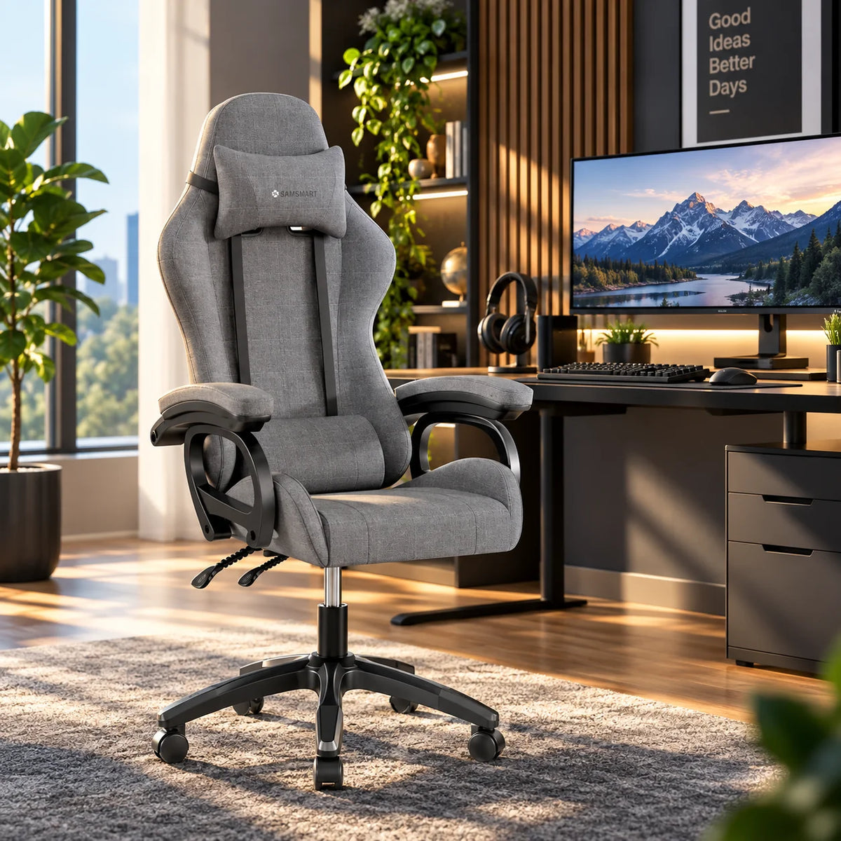 Gaming Chair Ergonomic Breathable Linen Fabric 330 lb Capacity