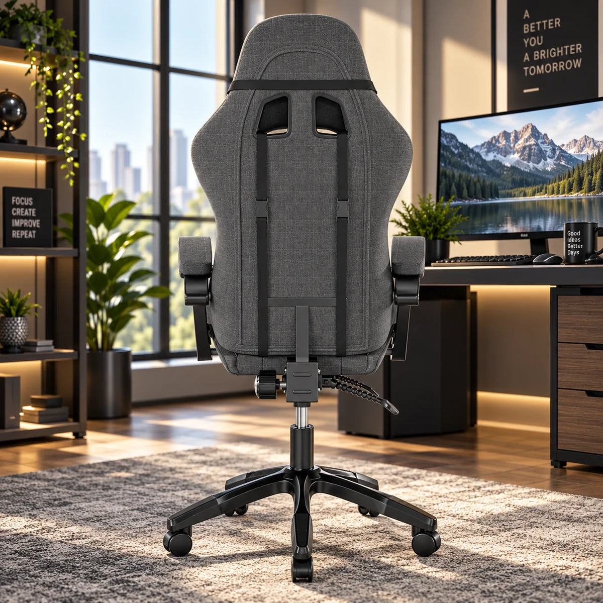 Gaming Chair Ergonomic Breathable Linen Fabric 330 lb Capacity