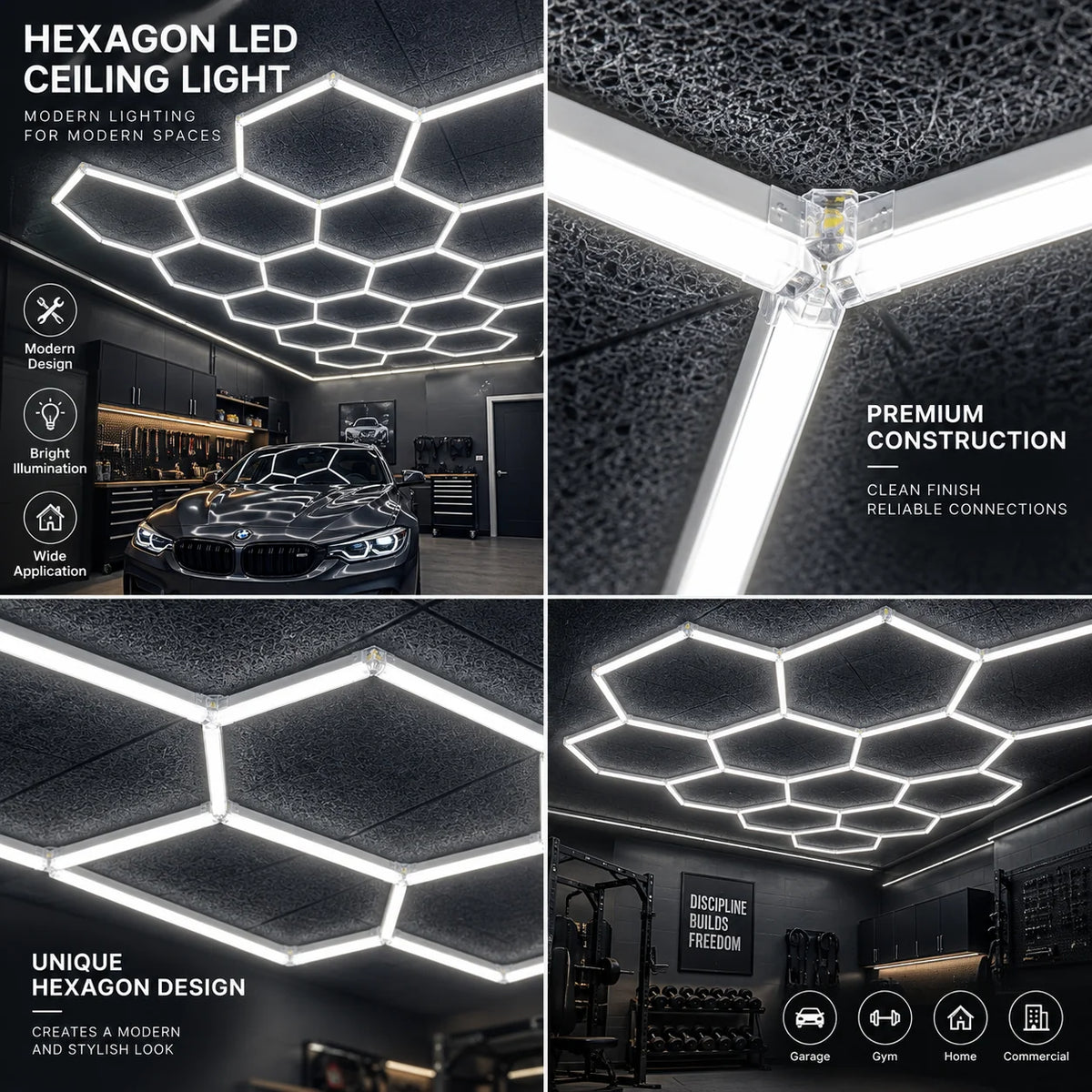 Garage Ceiling Light 14-Panel Hexagon 6000K Daylight