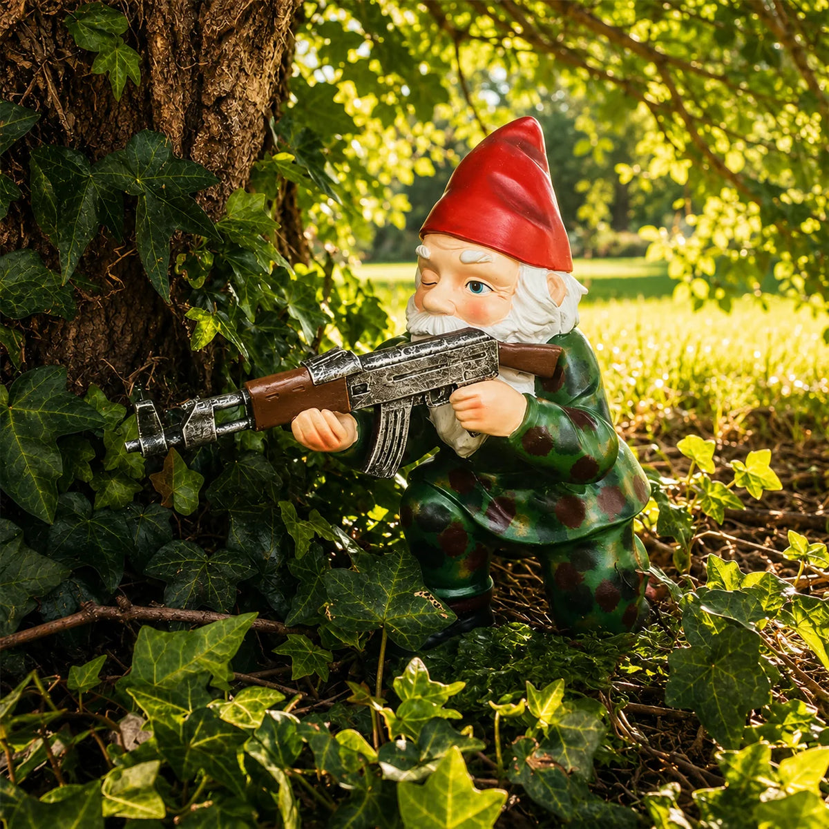 Garden Gnome Camouflage Finish Weather-Resistant Resin
