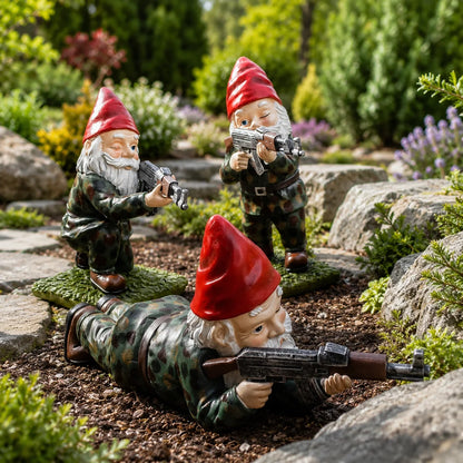 Garden Gnome Camouflage Finish Weather-Resistant Resin