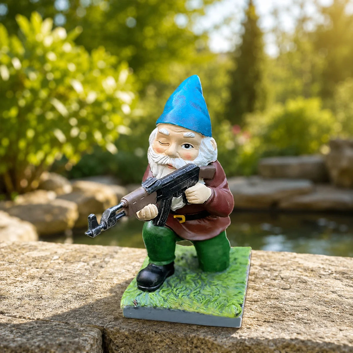 Garden Gnome Camouflage Finish Weather-Resistant Resin