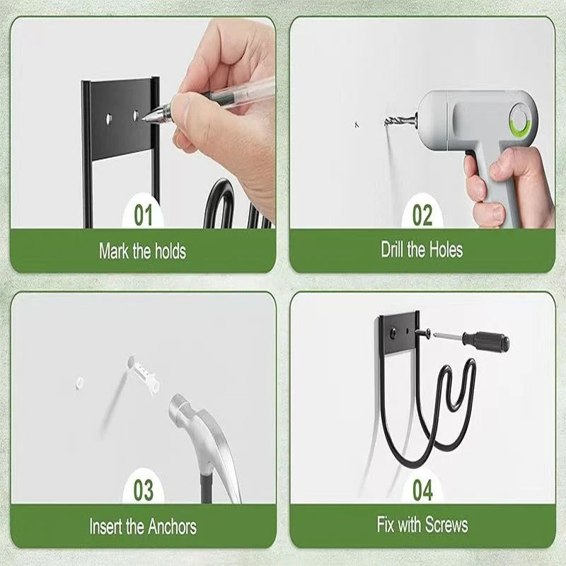 Garden Hose Holder Metal Wall-Mounted Double Hook