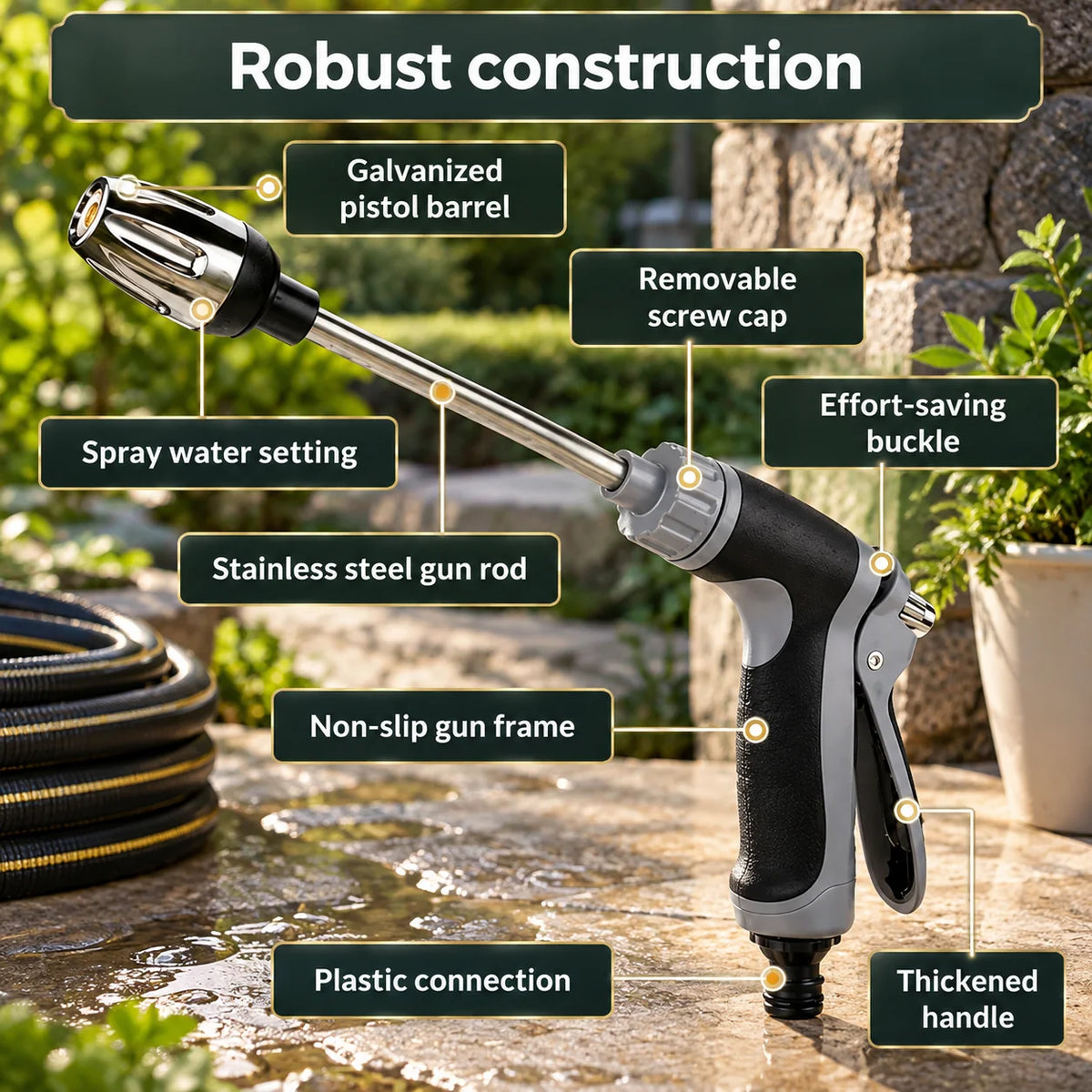 Garden Hose Nozzle 360 Degree Rotating Dual Nozzle