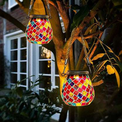 Garden Light Stained Glass Solar-Powered Hanging or Surface-Mount