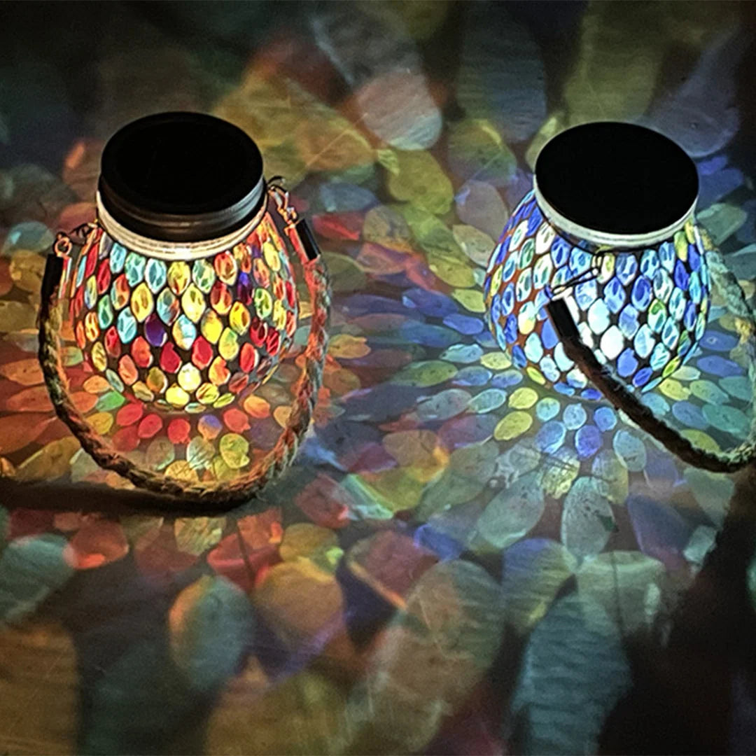 Garden Light Stained Glass Solar-Powered Hanging or Surface-Mount