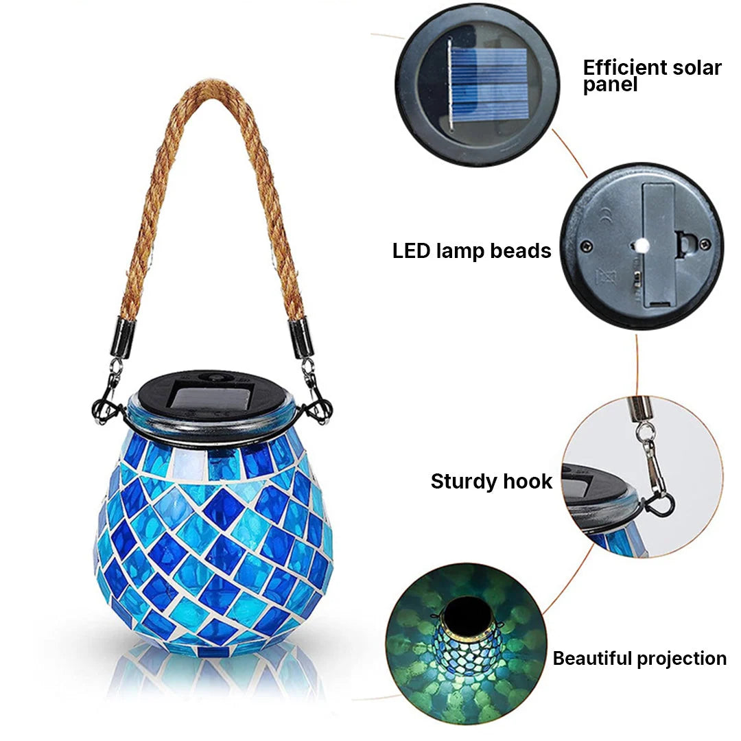 Garden Light Stained Glass Solar-Powered Hanging or Surface-Mount