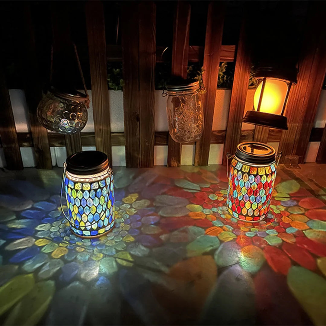 Garden Light Stained Glass Solar-Powered Hanging or Surface-Mount
