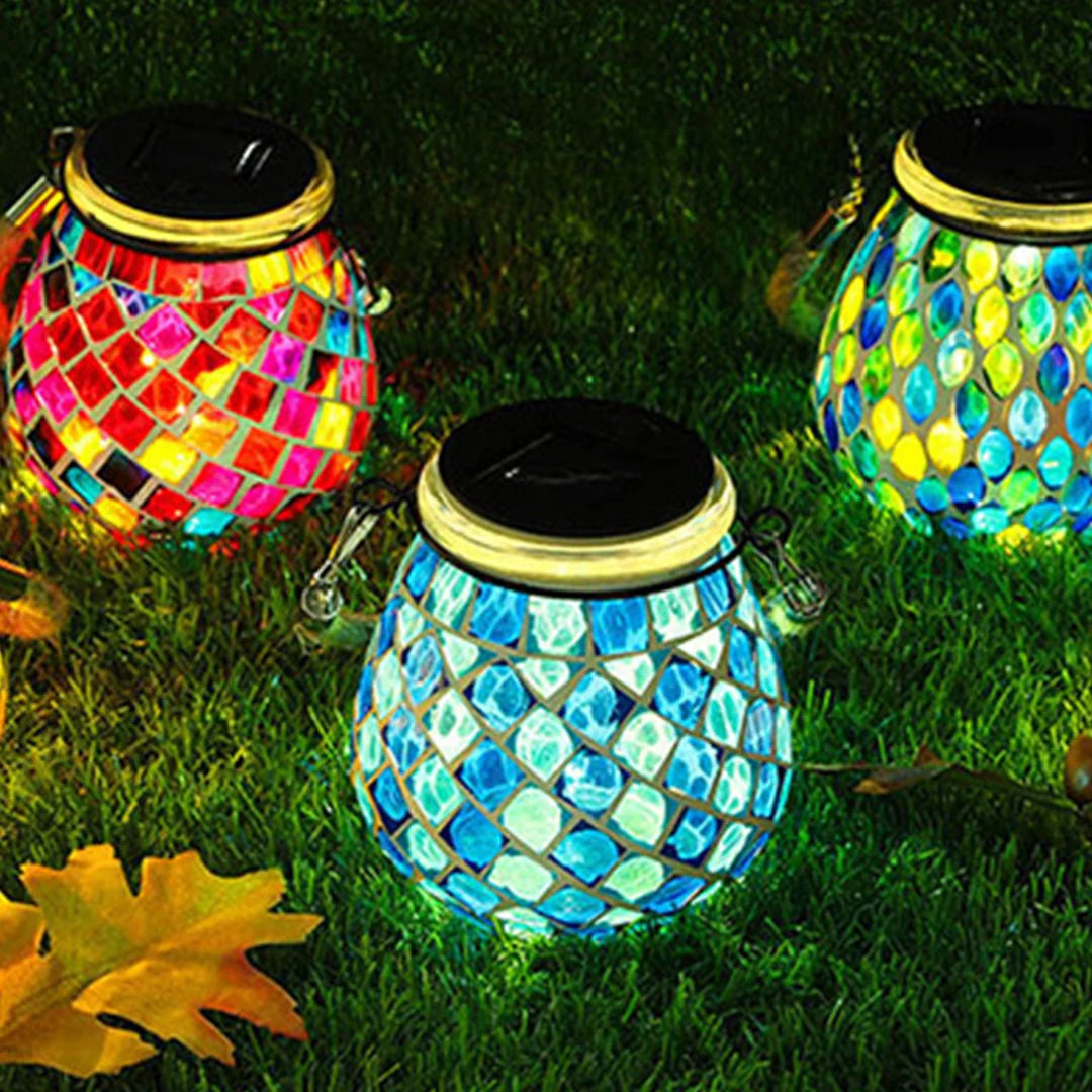 Garden Light Stained Glass Solar-Powered Hanging or Surface-Mount