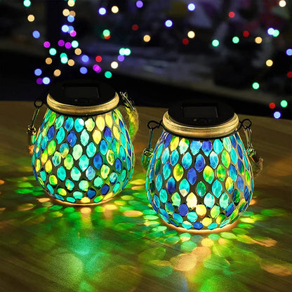Garden Light Stained Glass Solar-Powered Hanging or Surface-Mount