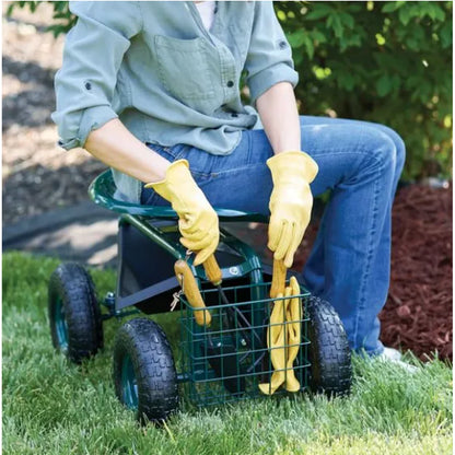 Garden Scooter Adjustable Swivel Seat Pneumatic Tires