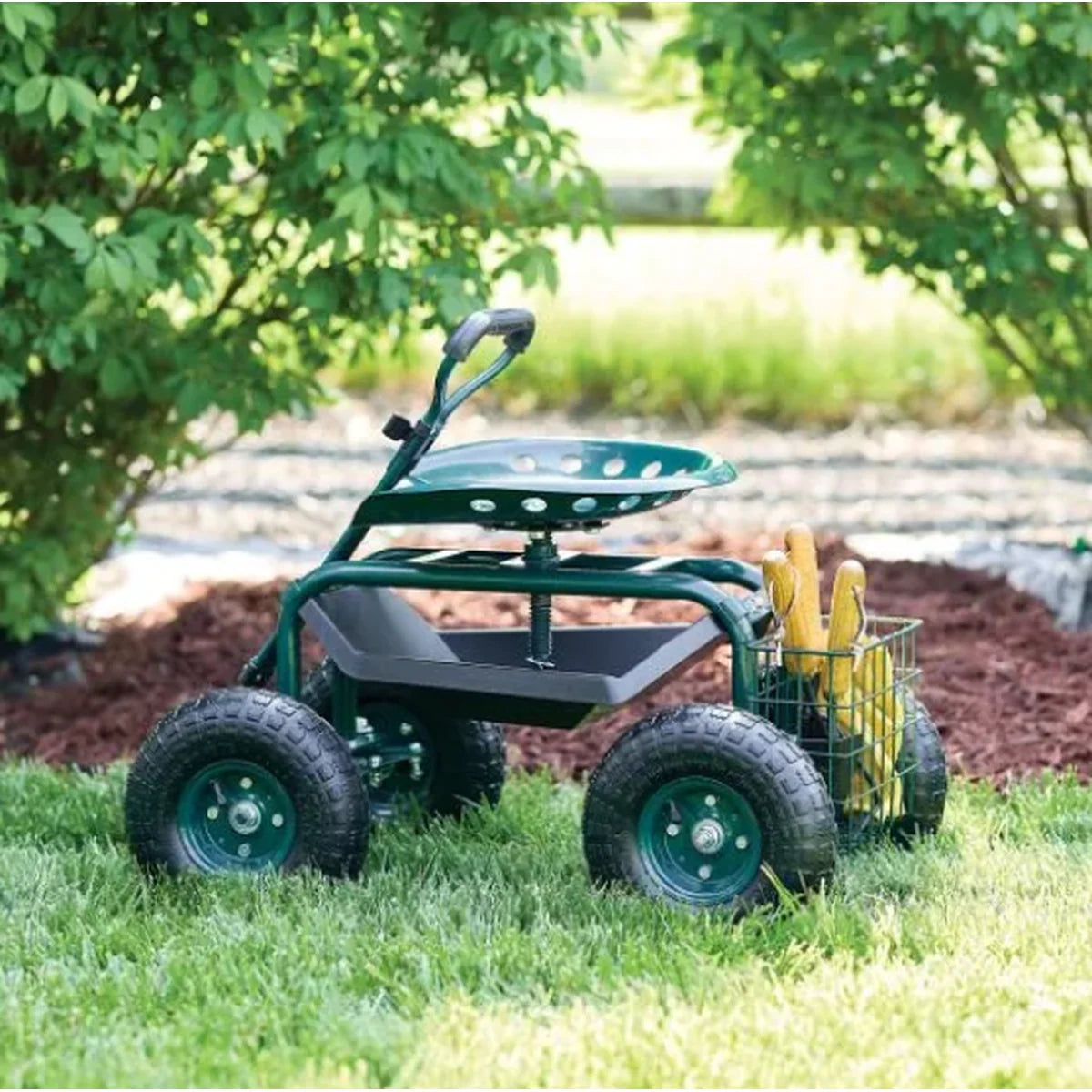 Garden Scooter Adjustable Swivel Seat Pneumatic Tires