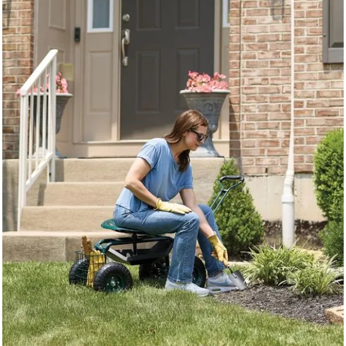 Garden Scooter Adjustable Swivel Seat Pneumatic Tires
