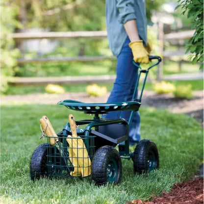 Garden Scooter Adjustable Swivel Seat Pneumatic Tires