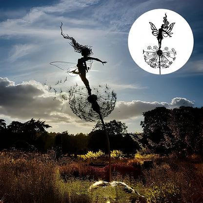 Garden Stake Fairy Silhouette Laser-Cut Steel Powder-Coated