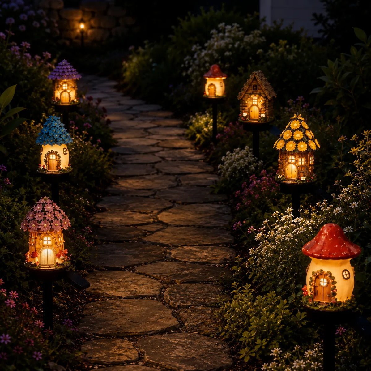 Garden Stake Light Solar Powered Hand-Painted Resin Automatic Glow