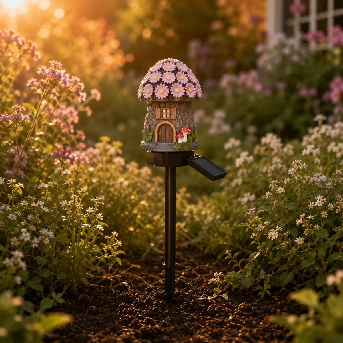 Garden Stake Light Solar Powered Hand-Painted Resin Automatic Glow