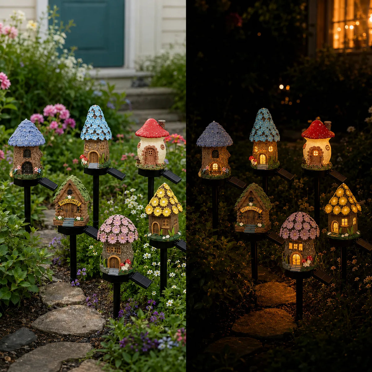 Garden Stake Light Solar Powered Hand-Painted Resin Automatic Glow