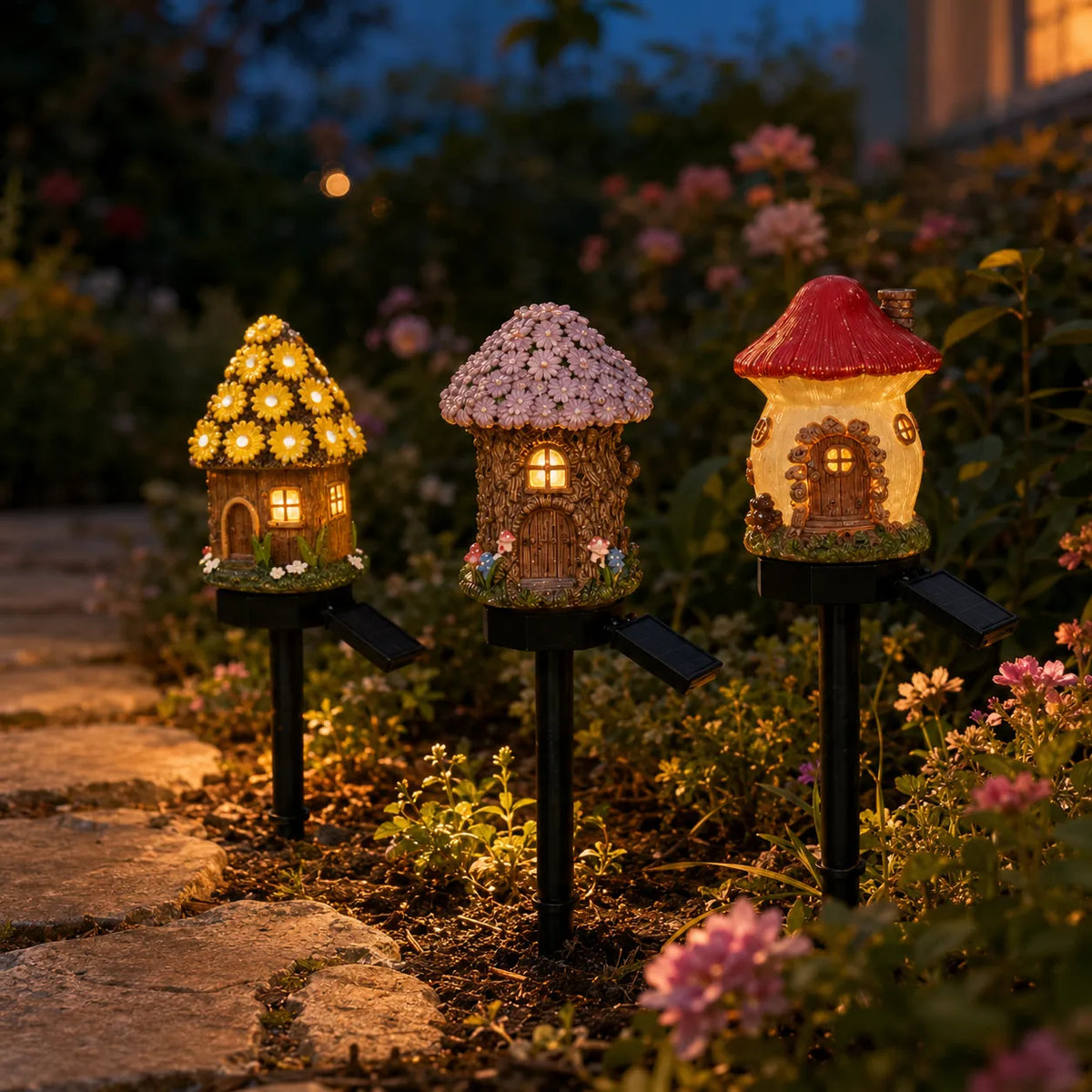 Garden Stake Light Solar Powered Hand-Painted Resin Automatic Glow