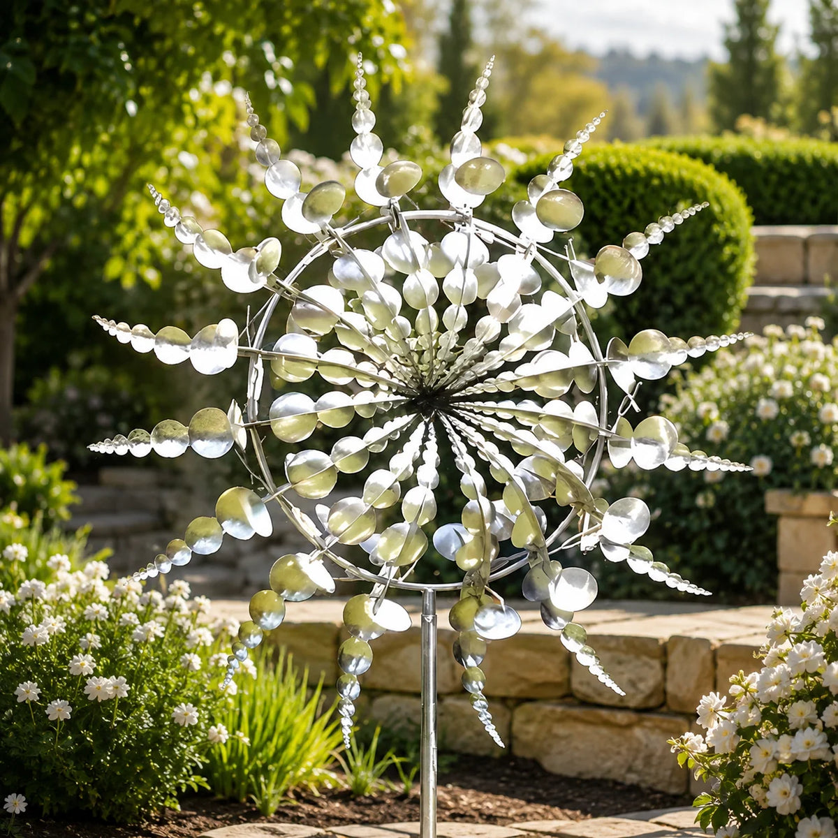 Garden Wind Spinner Stake Dual Rotor Powder-Coated Steel