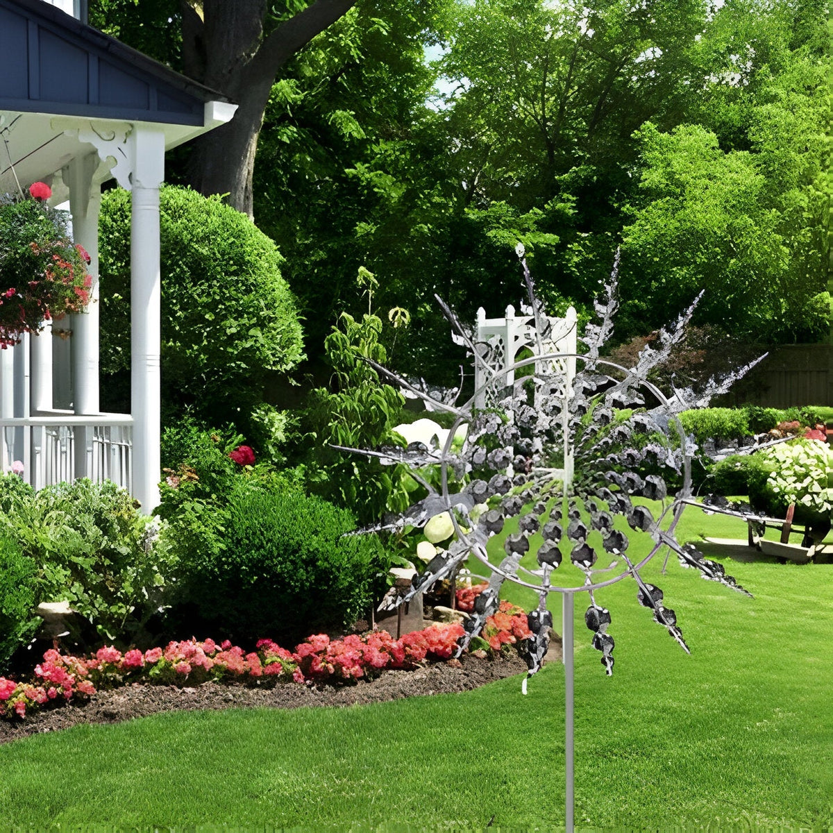 Garden Wind Spinner Stake Dual Rotor Powder-Coated Steel