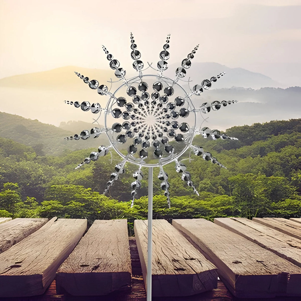 Garden Wind Spinner Stake Dual Rotor Powder-Coated Steel