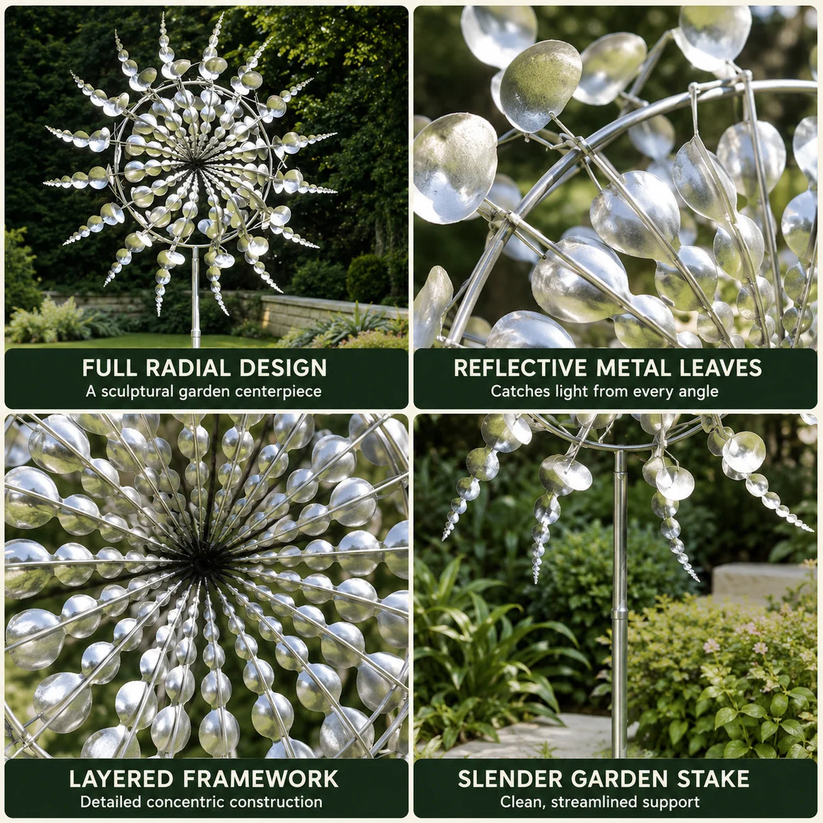 Garden Wind Spinner Stake Dual Rotor Powder-Coated Steel