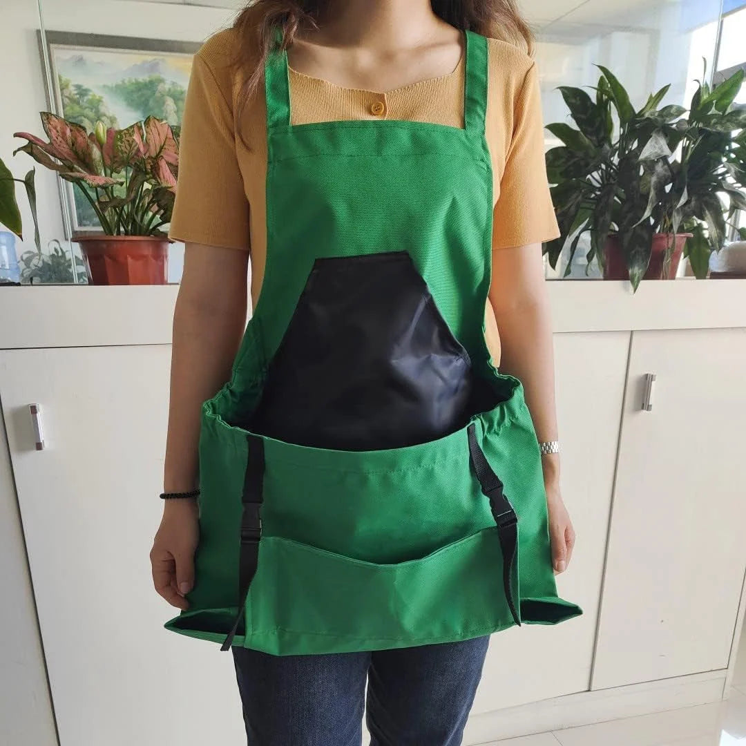 Gardening Apron Waterproof Adjustable Cross-Back Straps Tool Pockets
