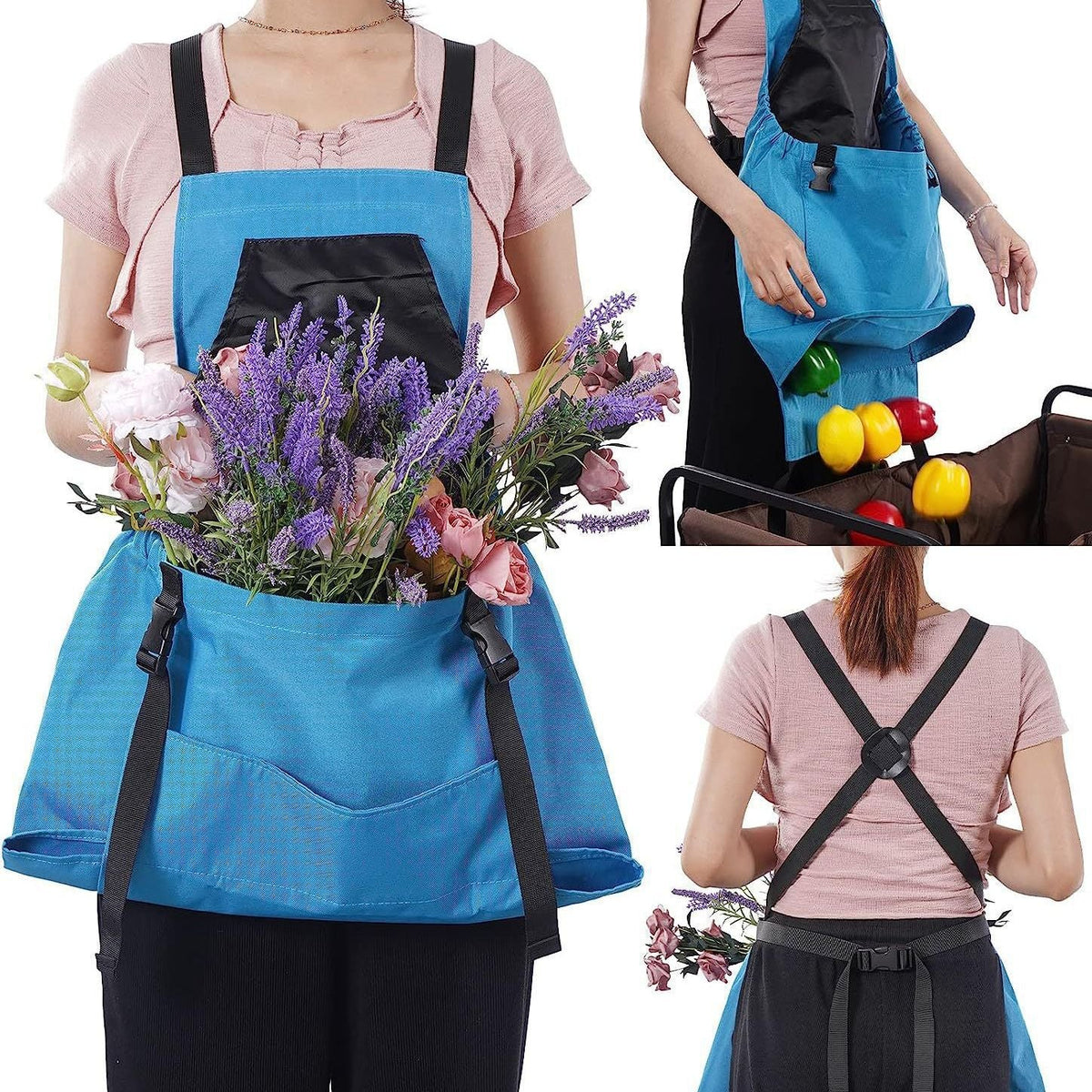 Gardening Apron Waterproof Adjustable Cross-Back Straps Tool Pockets