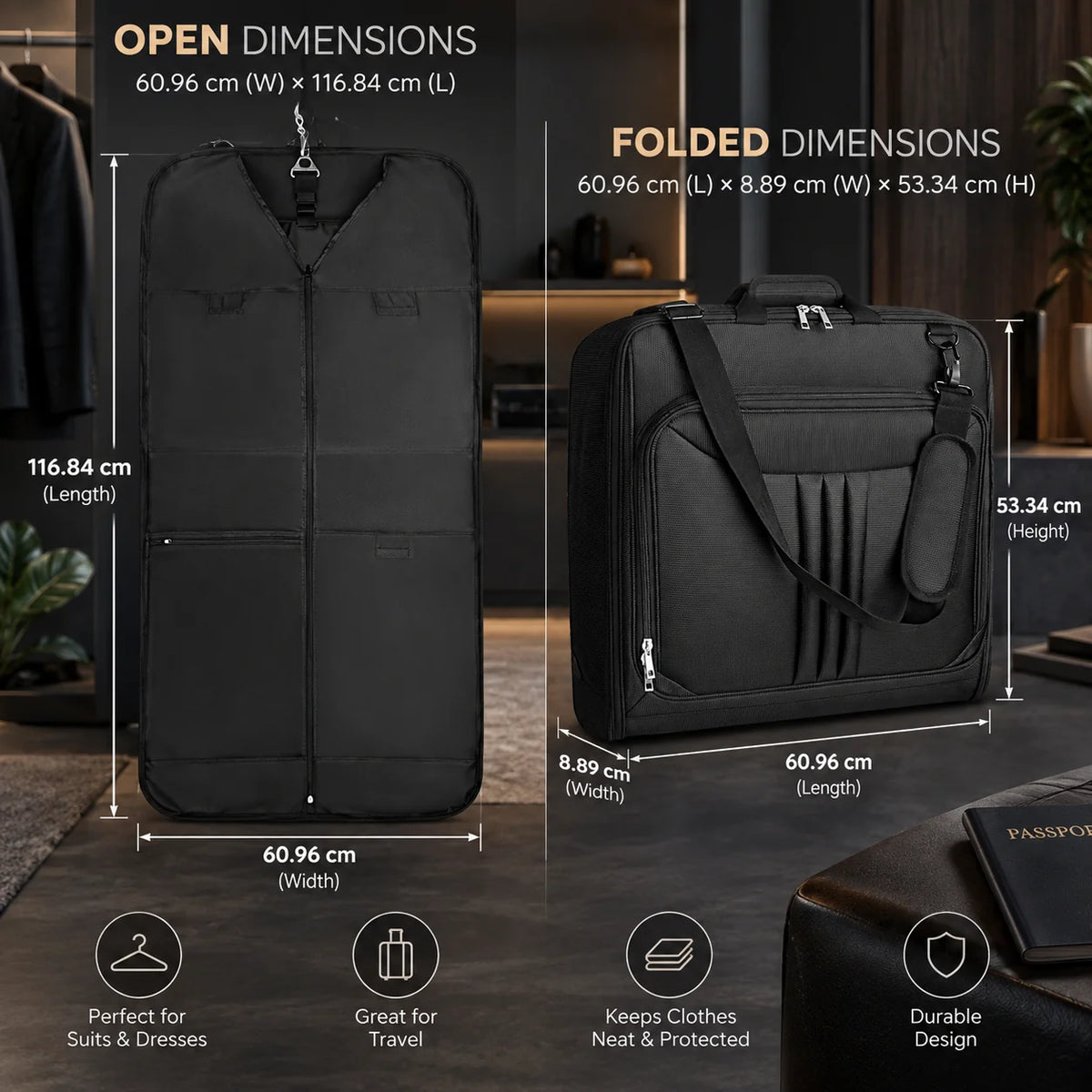 Garment Bag Foldable Water-Resistant EVA-Padded