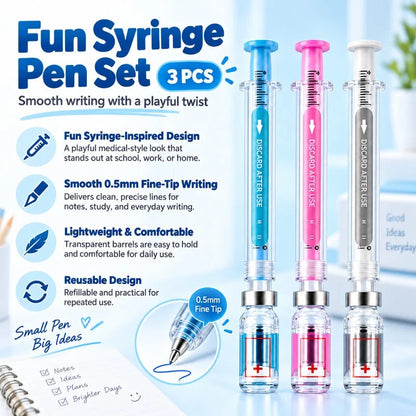 Gel Pens Syringe Design Fine Tip Set of 3