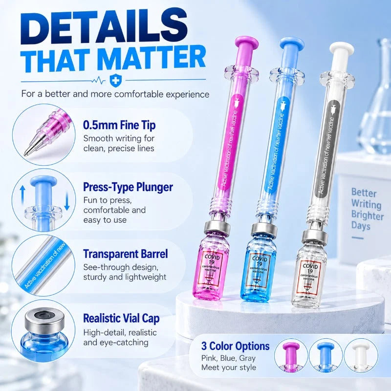 Gel Pens Syringe Design Fine Tip Set of 3