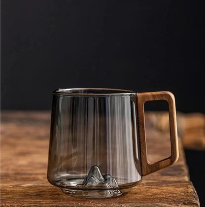 Glass Mug Wooden Handle 13.5 Fl Oz