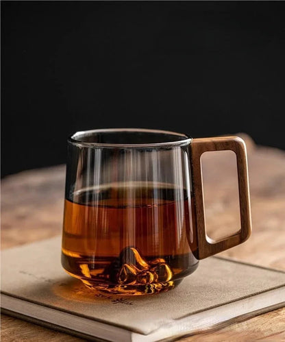 Glass Mug Wooden Handle 13.5 Fl Oz