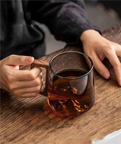 Glass Mug Wooden Handle 13.5 Fl Oz
