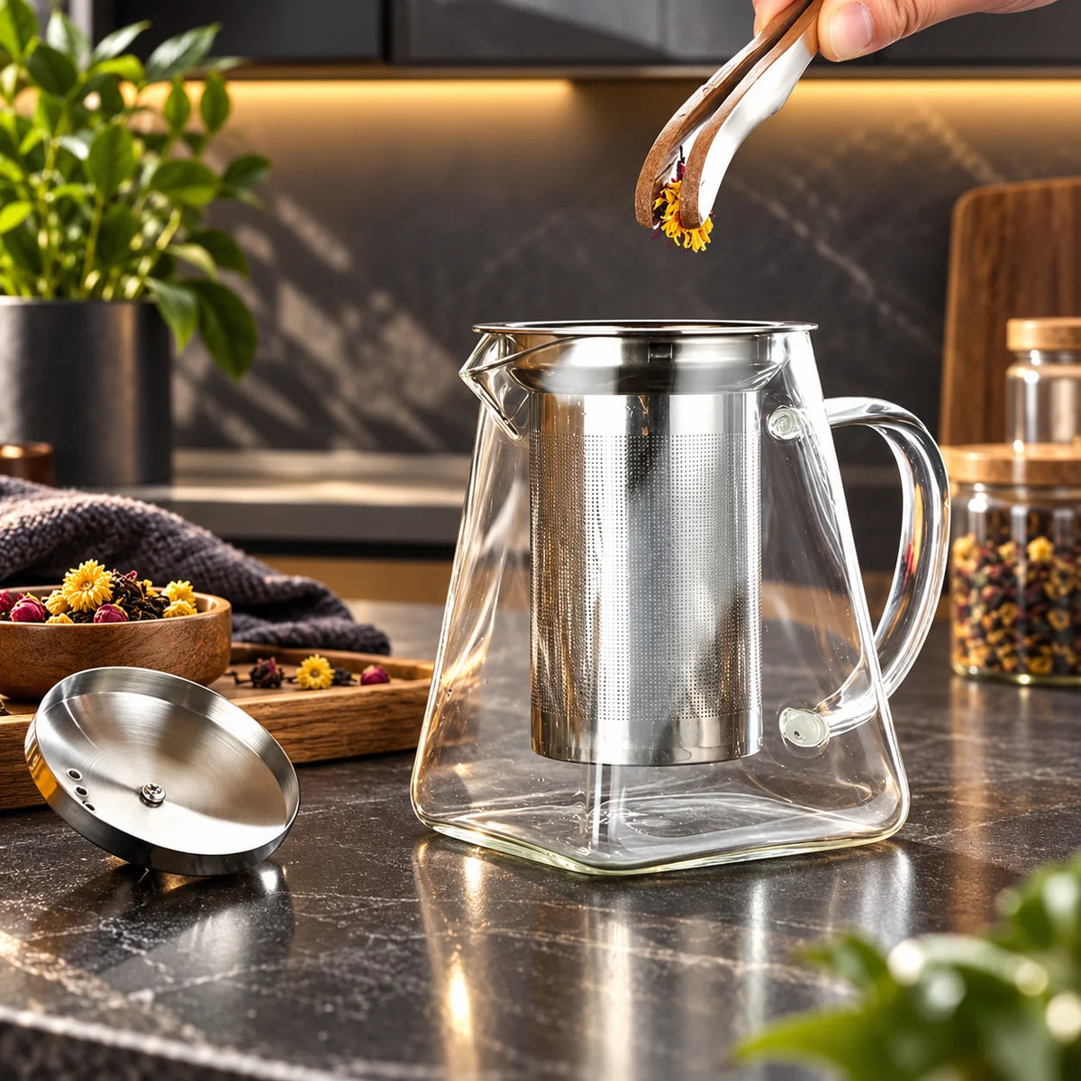 Glass Teapot Heat-Resistant Borosilicate Stainless Steel Infuser