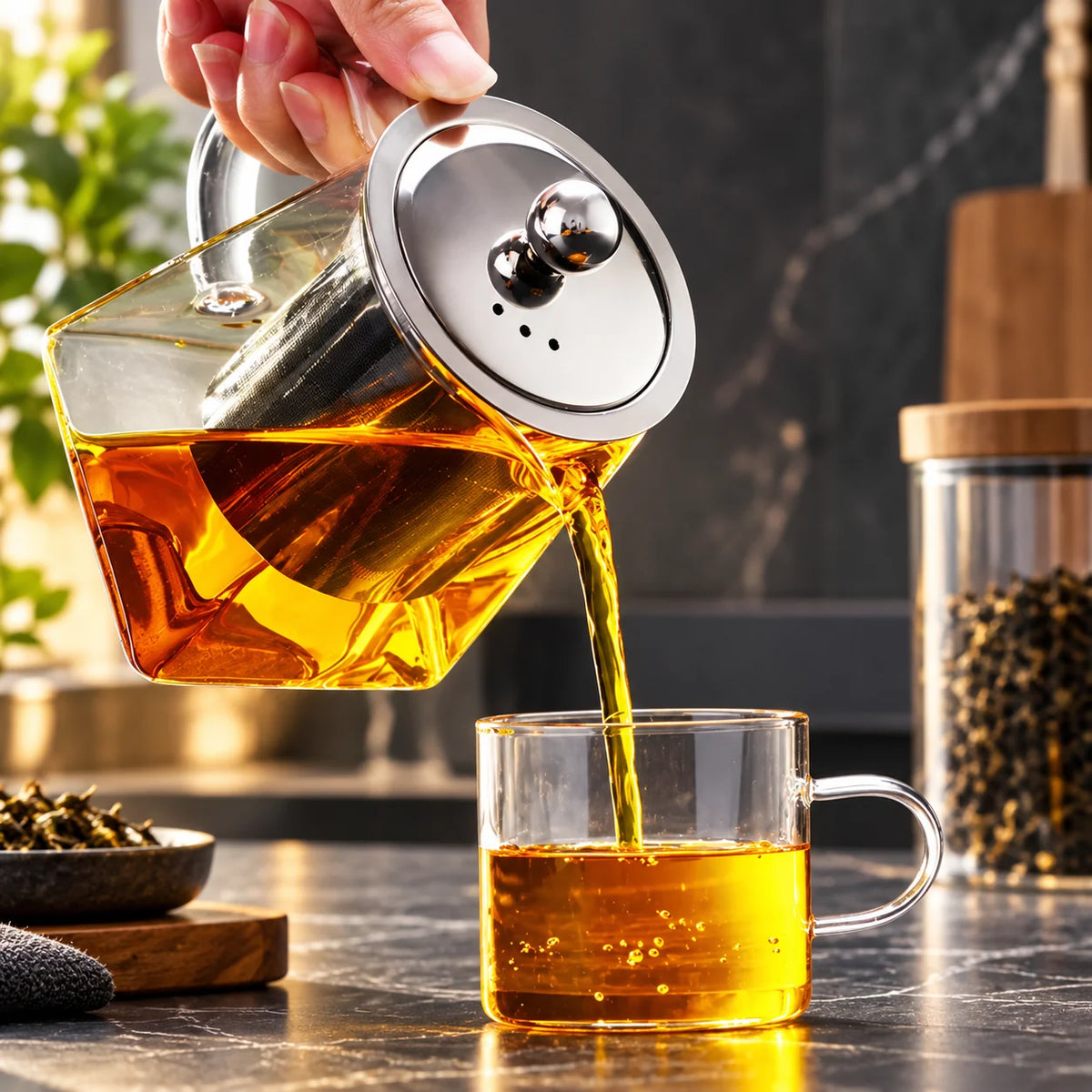 Glass Teapot Heat-Resistant Borosilicate Stainless Steel Infuser