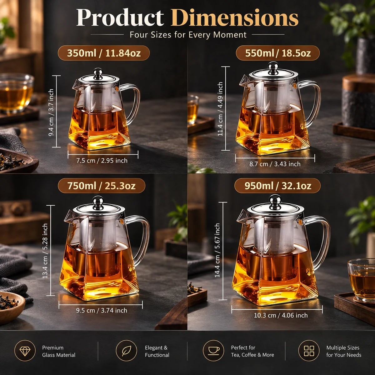 Glass Teapot Heat-Resistant Borosilicate Stainless Steel Infuser