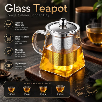 Glass Teapot Heat-Resistant Borosilicate Stainless Steel Infuser