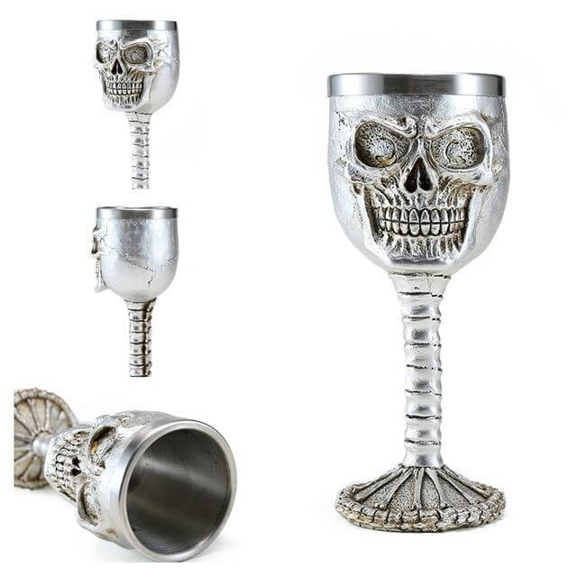 Goblet Hand-Painted Gothic Design Stainless Steel Interior 6.76 Oz Capacity