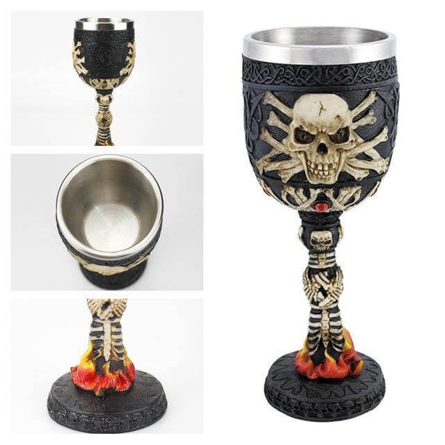 Goblet Hand-Painted Gothic Design Stainless Steel Interior 6.76 Oz Capacity