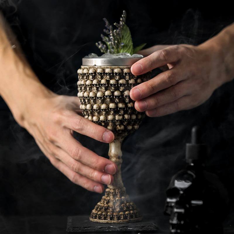 Goblet Hand-Painted Gothic Design Stainless Steel Interior 6.76 Oz Capacity