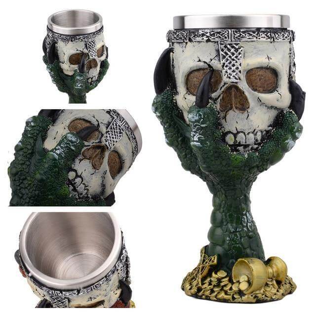 Goblet Hand-Painted Gothic Design Stainless Steel Interior 6.76 Oz Capacity