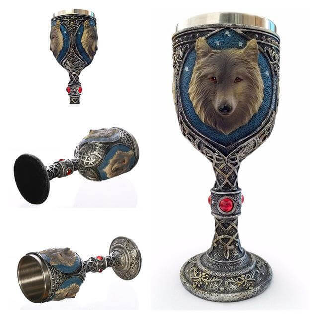 Goblet Hand-Painted Gothic Design Stainless Steel Interior 6.76 Oz Capacity