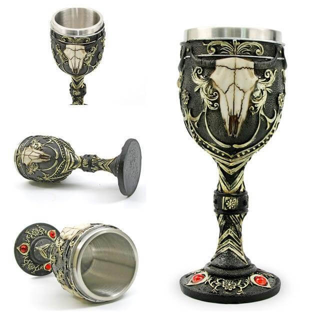Goblet Hand-Painted Gothic Design Stainless Steel Interior 6.76 Oz Capacity