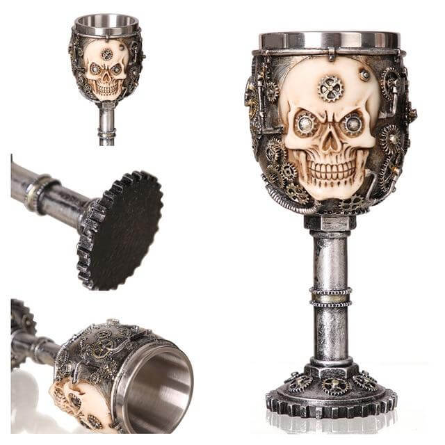 Goblet Hand-Painted Gothic Design Stainless Steel Interior 6.76 Oz Capacity