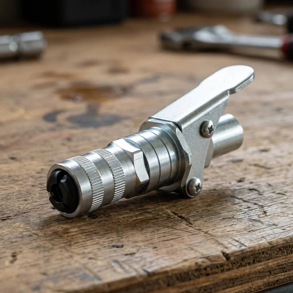 Grease Gun Coupler Quick-Release Lever Lock Zinc-Plated Steel Leak-Resistant